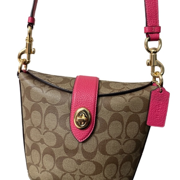Coach c2817 Addie Crossbody In Signature Canvas Khaki Fuschia Org $328 - Picture 6 of 13